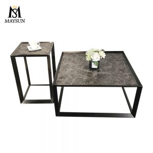 Modern Simple Black Stainless Steel square Coffee Table and metal side table