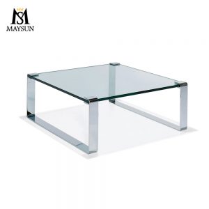 Stylish simple rectangular stainless steel desk square glass coffee table