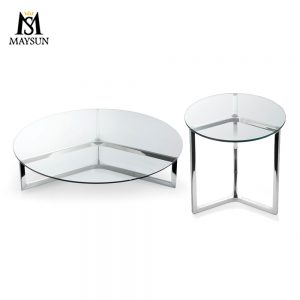 Modern round glass side table and stainless steel furniture coffee table