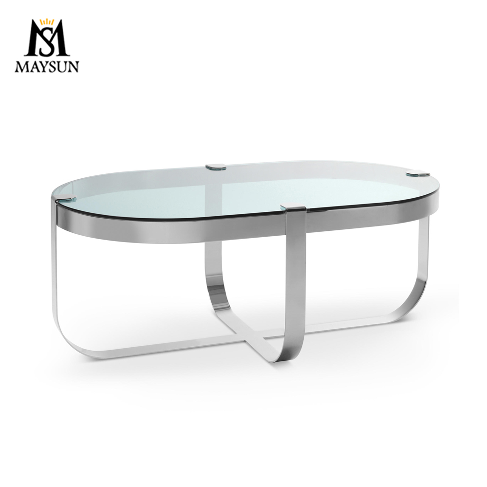 Creative customized small glass metal stainless steel coffee table and Side table
