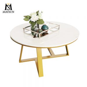 Modern luxury light metal iron round marble coffee table