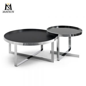 Modern simplicity stainless steel base round glass combination furniture coffee table