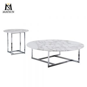 Modern stainless steel base round marble coffee table side table