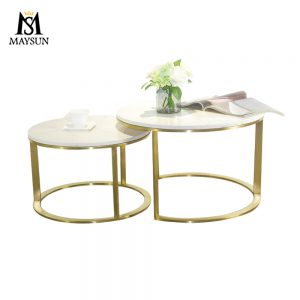 Modern fashion metal base Double Circle Nested marble coffee table