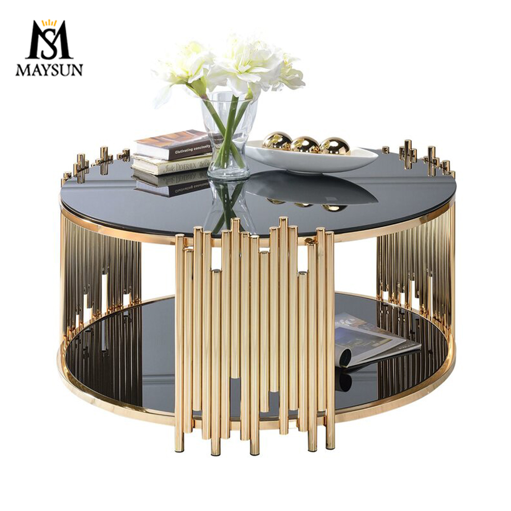 Modern Luxury Round Living Room Stainless Steel glass Coffee table