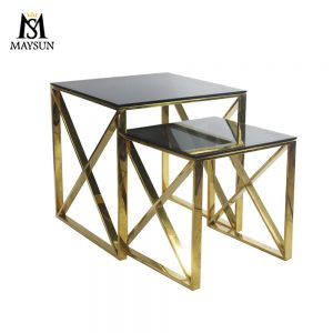 Modern stylish square stainless steel double table nested coffee table