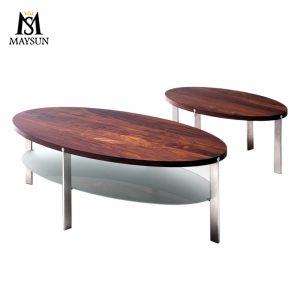 Simple stainless steel tenon and mortise structure removable oval walnut coffee table