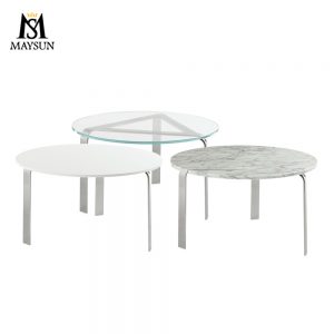 Modern simple stainless steel three-legged round marble coffee table