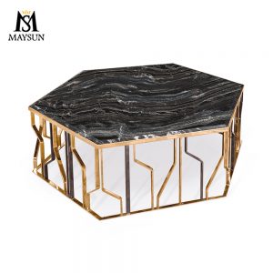 Modern luxury fashion polychrome metal hexagonal marble coffee table