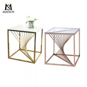 Modern fashion dynamic stainless steel square glass side table bedside table