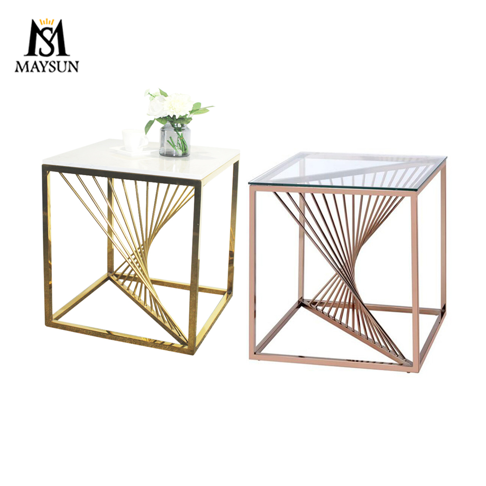Modern fashion dynamic stainless steel square glass side table bedside table