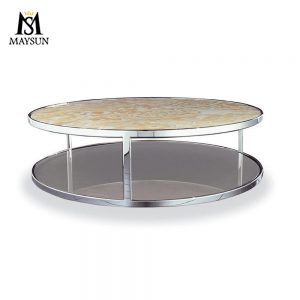 Modern simple mirror light stainless steel double round coffee table Tea table