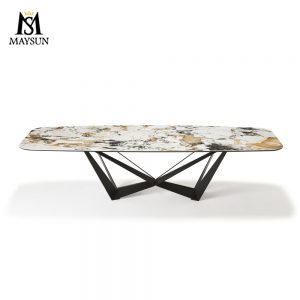 Modern solid W-shaped metal iron base ceramic tabletop dining table