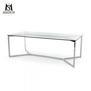Modern X-shaped disassembly stainless steel table frame rectangular glass conference table