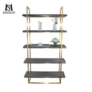 Modern metal frame wooden interlayer rectangle standing display stand（storage shelf）