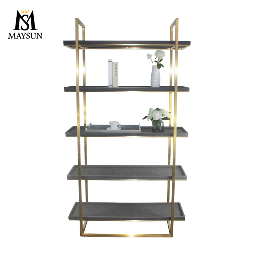 Modern metal frame wooden interlayer rectangle standing display stand(storage shelf)