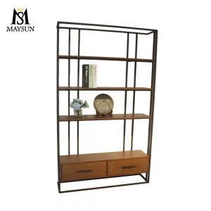 Rectangular metal iron industrial bookcase with drawer storage rack