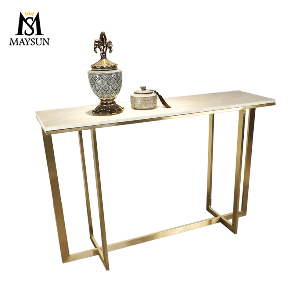 Modern minimalist rectangular cross-metal console with high side table