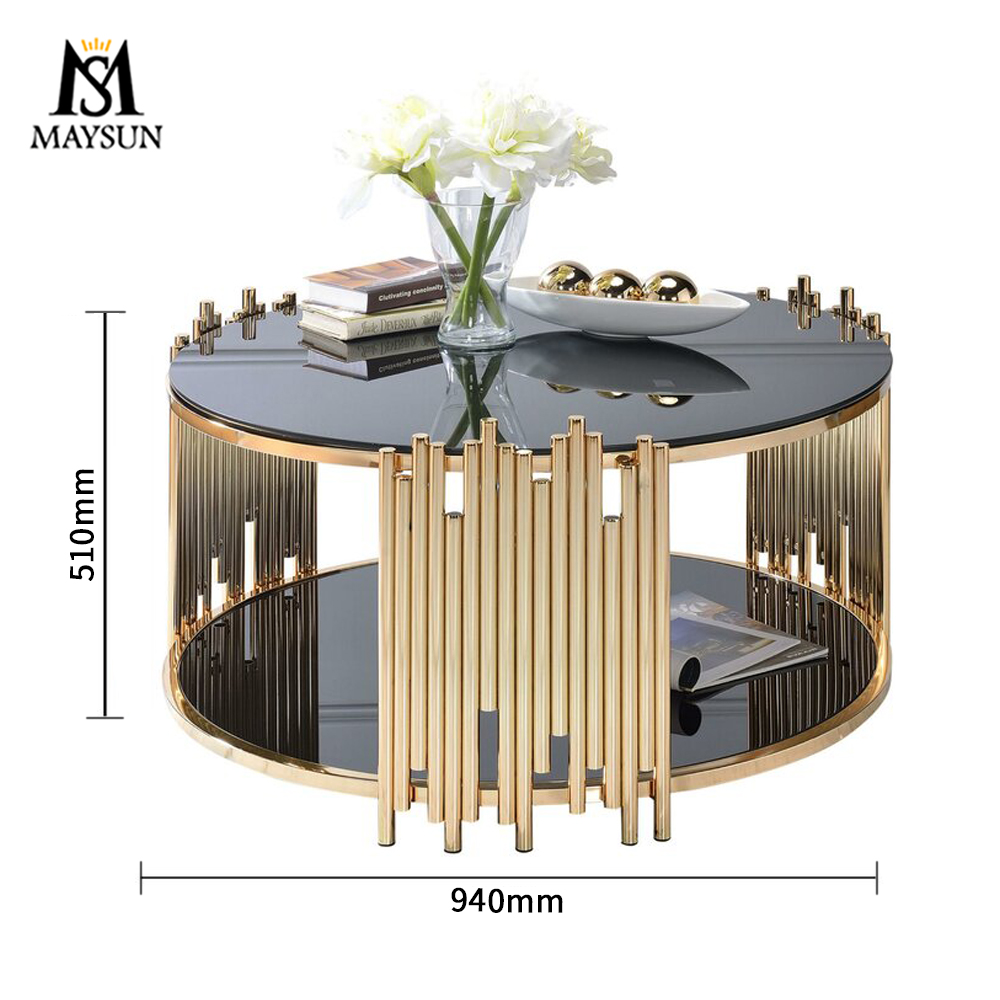 Modern Luxury Round Living Room Stainless Steel glass Coffee table - Image 2