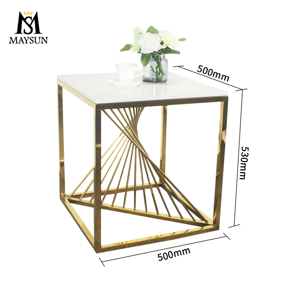 Modern fashion dynamic stainless steel square glass side table bedside table - Image 2