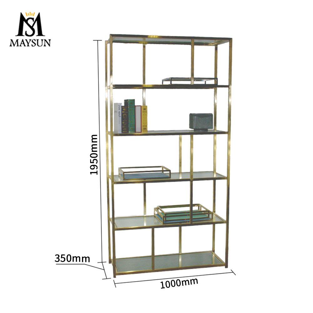 Modern light luxury gold stainless steel display stand,glass laminated bookshelf - Image 2