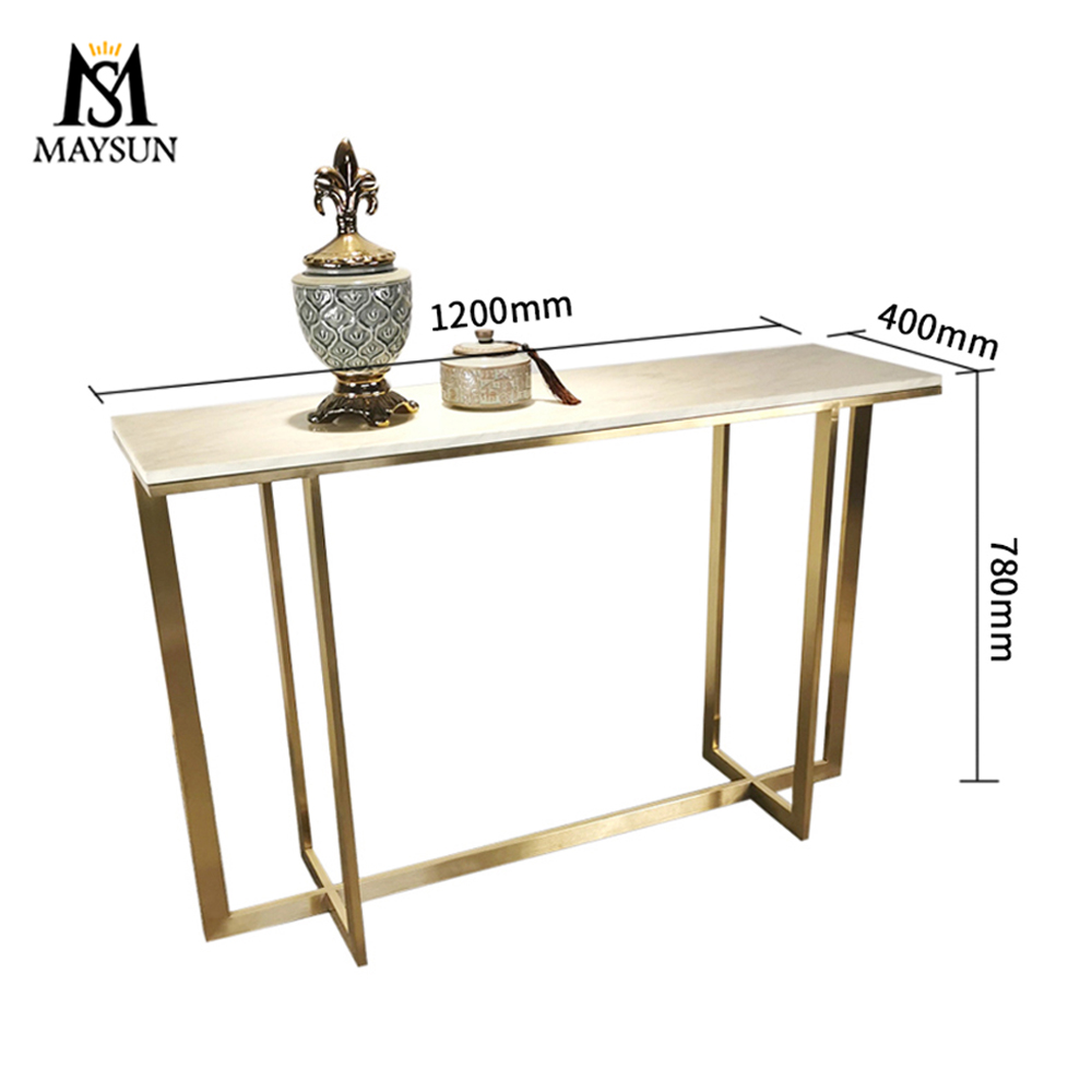 Modern minimalist rectangular cross-metal console with high side table - Image 2