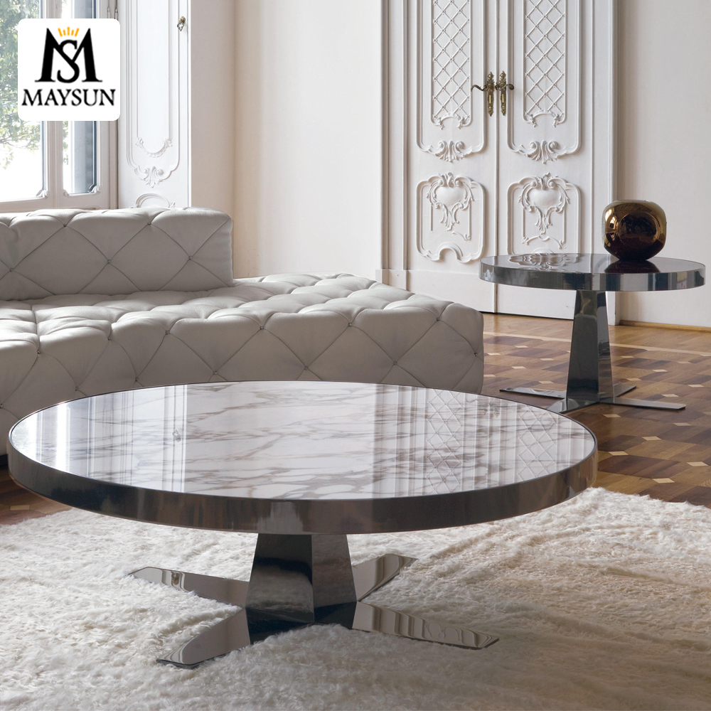 Modern luxury light stainless steel round coffee table end table - Image 3
