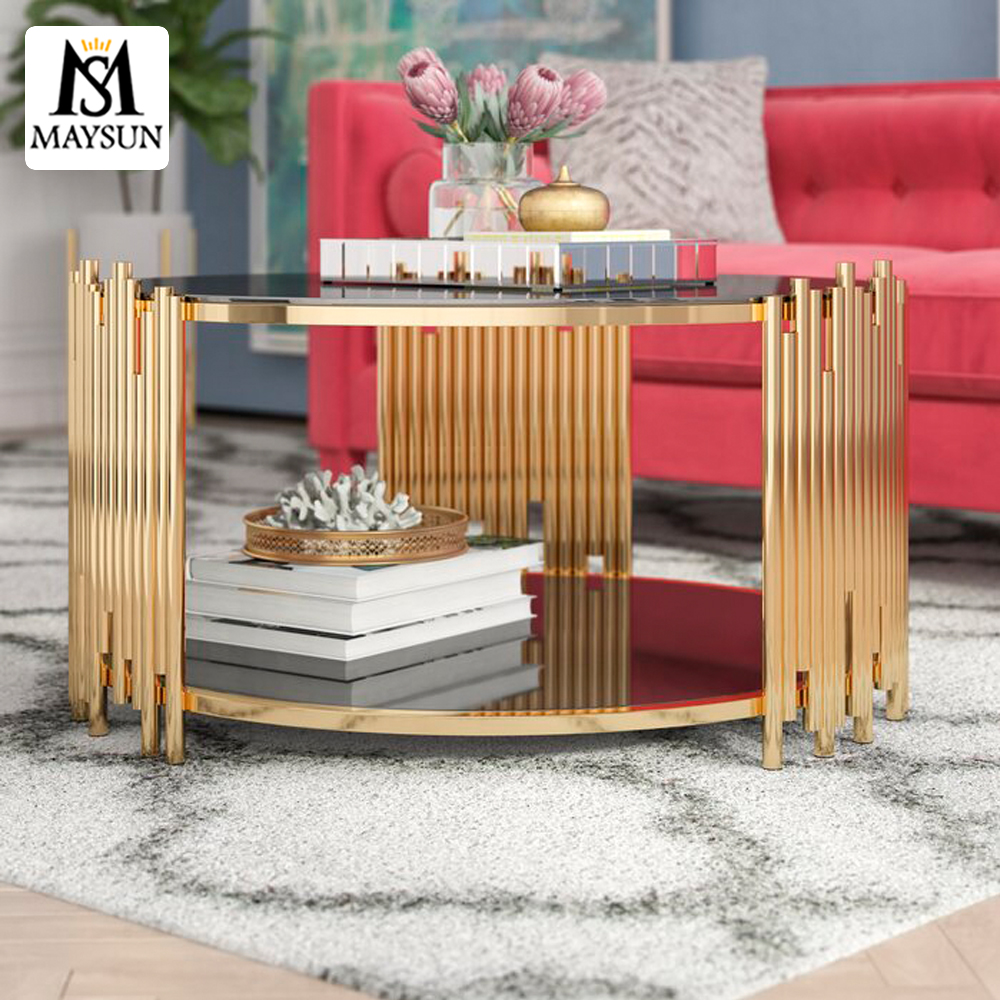 Modern Luxury Round Living Room Stainless Steel glass Coffee table - Image 3