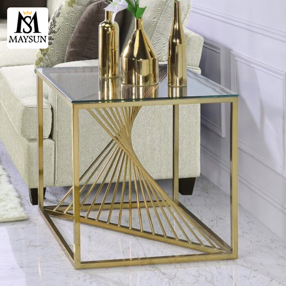 Modern fashion dynamic stainless steel square glass side table bedside table - Image 3