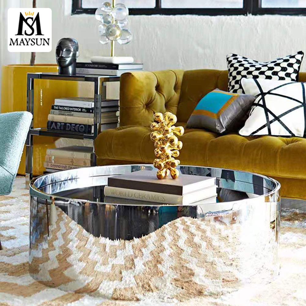 Fashion drum shaped stainless steel side table coffee table decorative column - Image 3