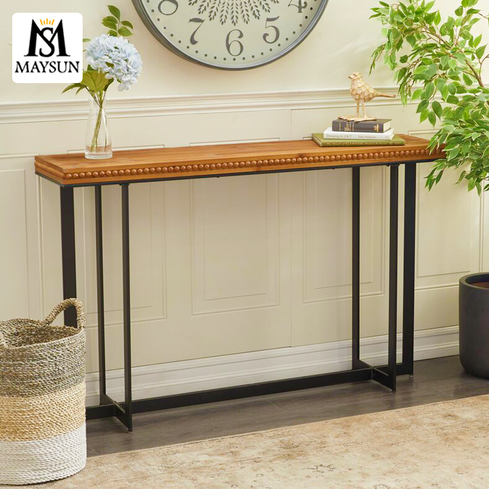 Modern minimalist rectangular cross-metal console with high side table - Image 3