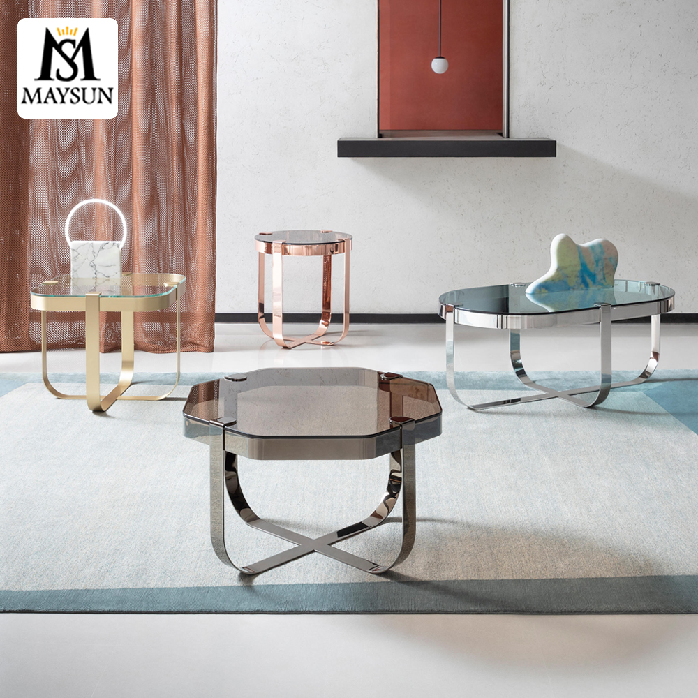 Creative customized small glass metal stainless steel coffee table and Side table - Image 4