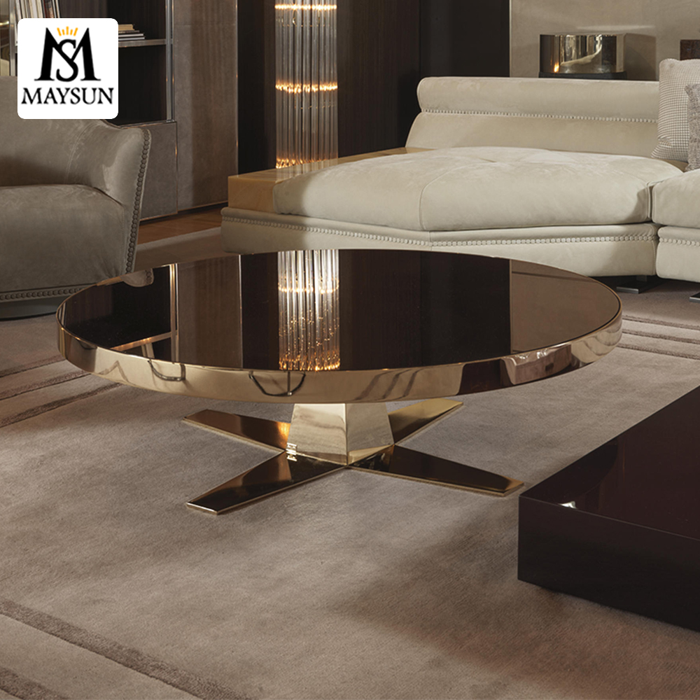 Modern luxury light stainless steel round coffee table end table - Image 4