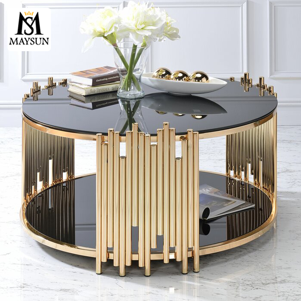 Modern Luxury Round Living Room Stainless Steel glass Coffee table - Image 4