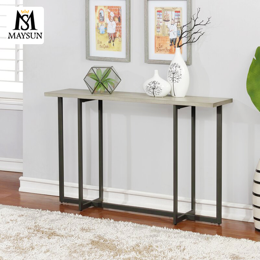 Modern minimalist rectangular cross-metal console with high side table - Image 4