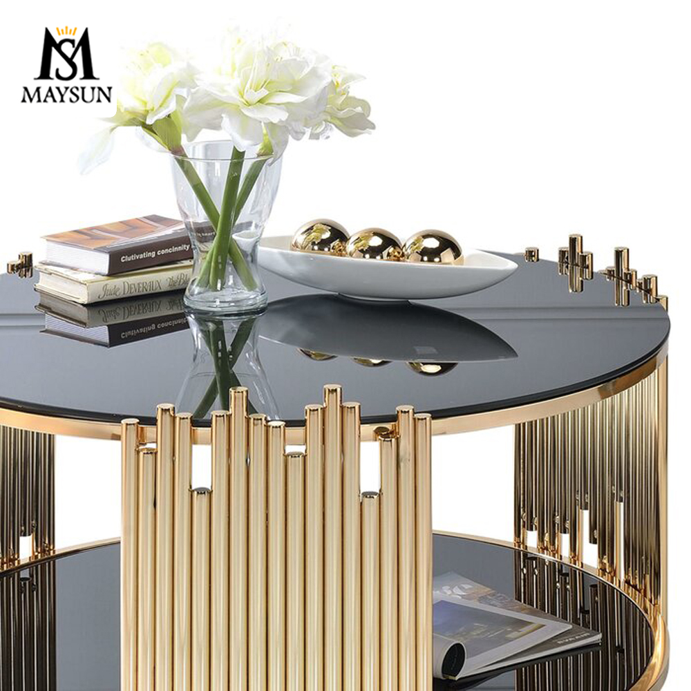 Modern Luxury Round Living Room Stainless Steel glass Coffee table - Image 5