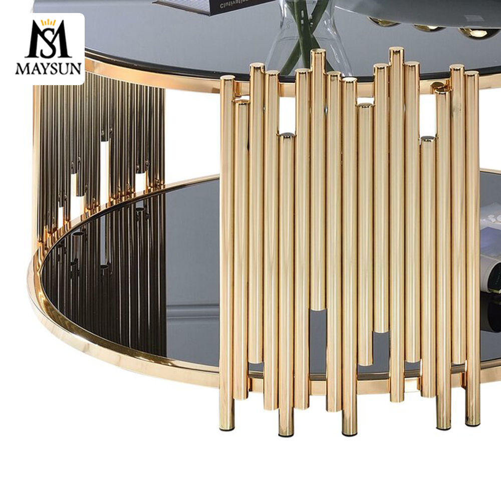 Modern Luxury Round Living Room Stainless Steel glass Coffee table - Image 6