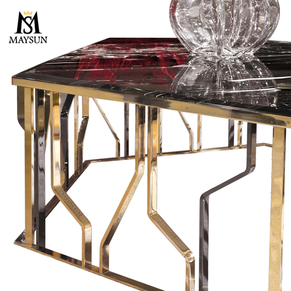 Modern luxury fashion polychrome metal hexagonal marble coffee table - Image 6