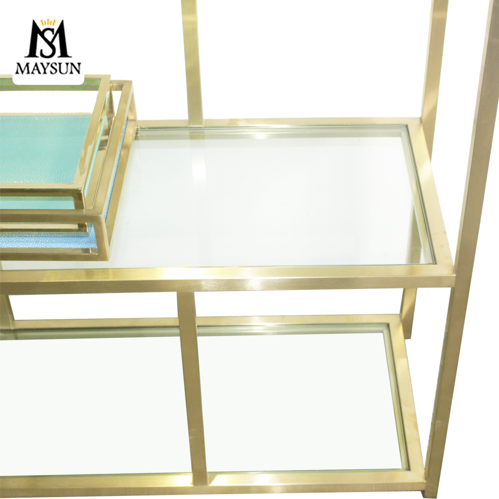 Modern light luxury gold stainless steel display stand,glass laminated bookshelf - Image 6