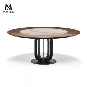 Modern iron frame wood and stone nested feature round table