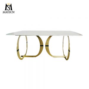 New fashionable circular arc removable stainless steel artificial stone rectangular dining table