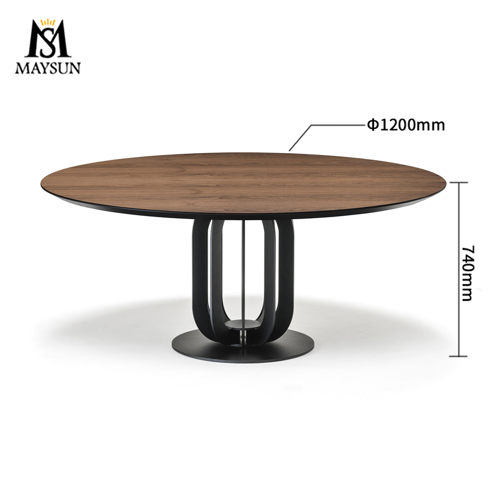 Modern iron frame wood and stone nested feature round table - Image 2