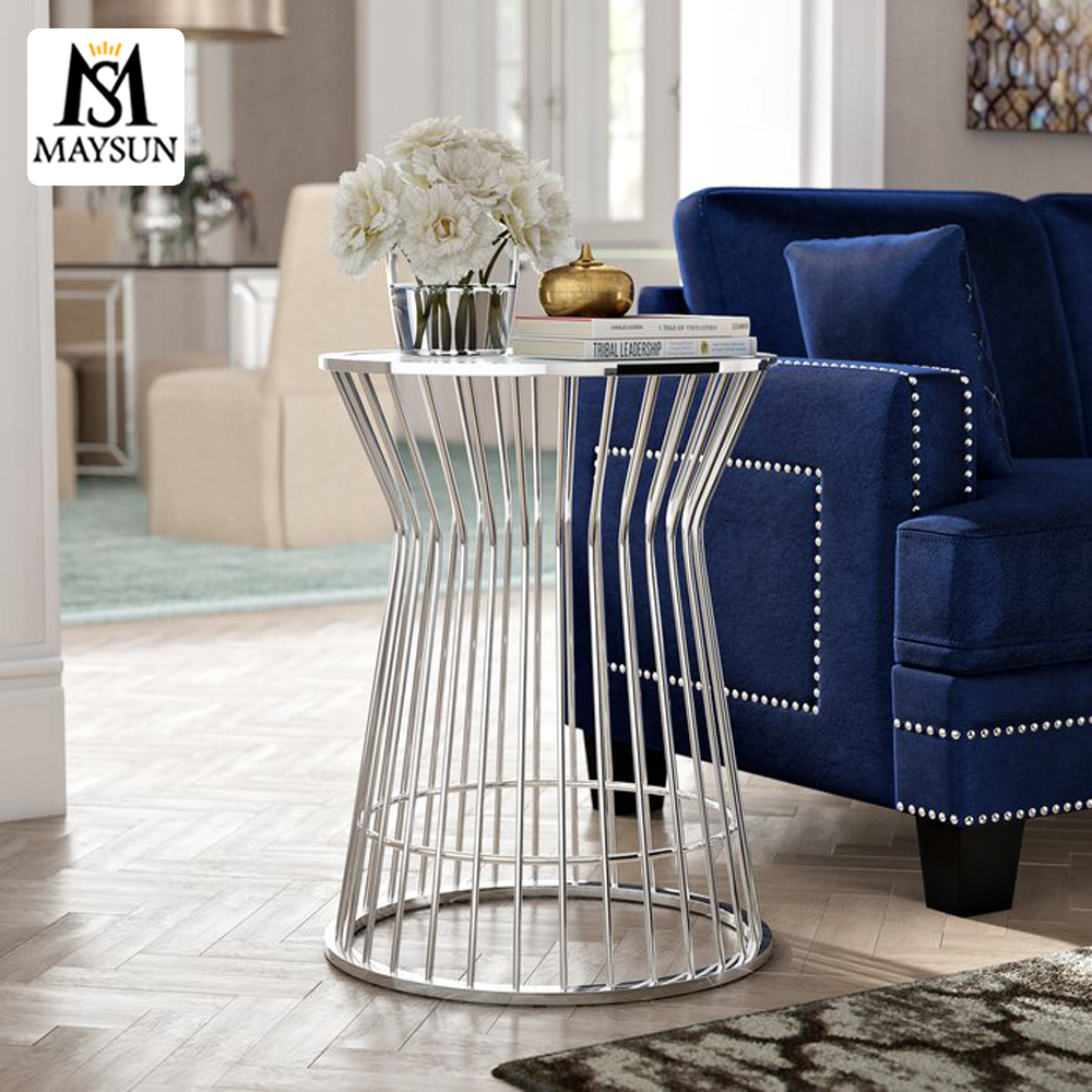 Modern light luxury fashion metal stainless steel hourglass shaped side table - Image 4
