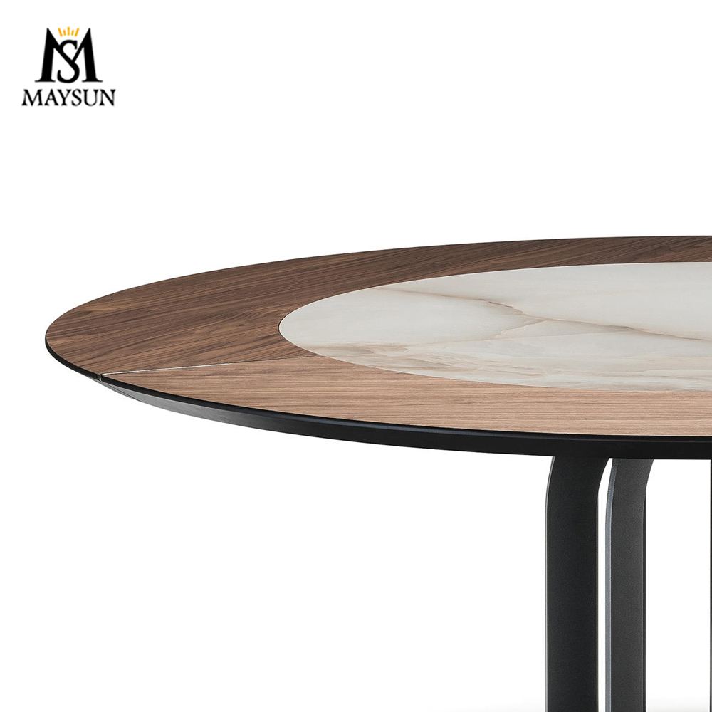 Modern iron frame wood and stone nested feature round table - Image 6