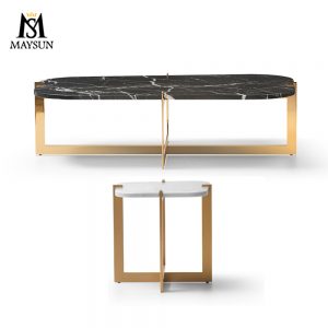 Metal stainless steel cross base rectangular marble coffee table or side table