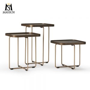 Vintage brass cross steel bar construction ceramic square top side table or coffee table