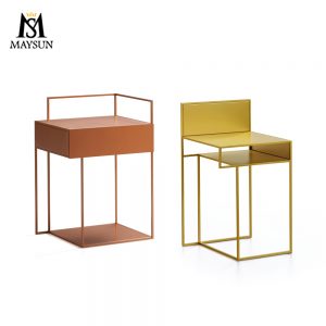 Modern style multi-colored metal bedside table with special folding geometry