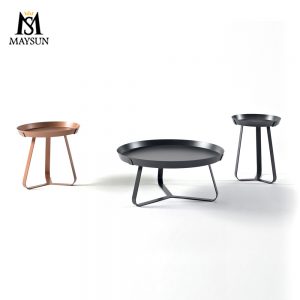 Round metal coffee table with removable tray