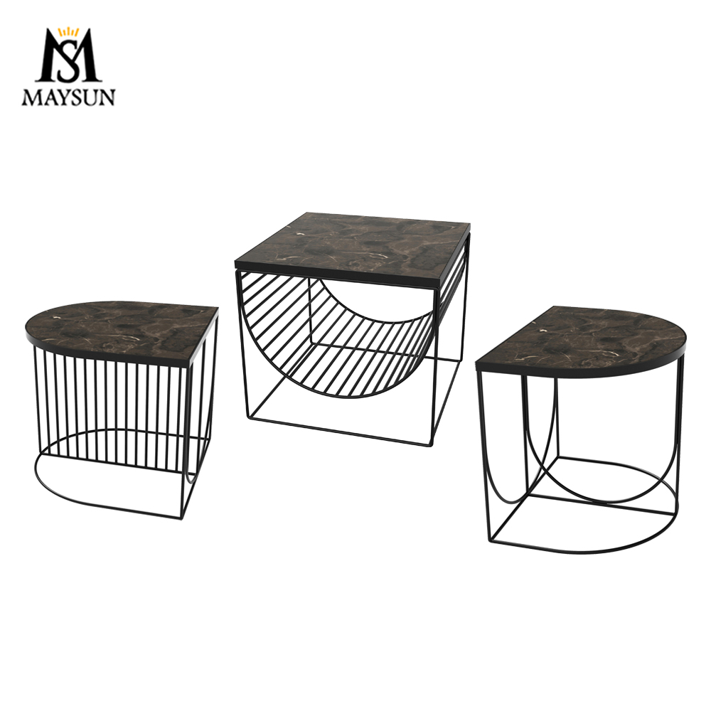 Modern iron bar art marble countertop combination coffee table