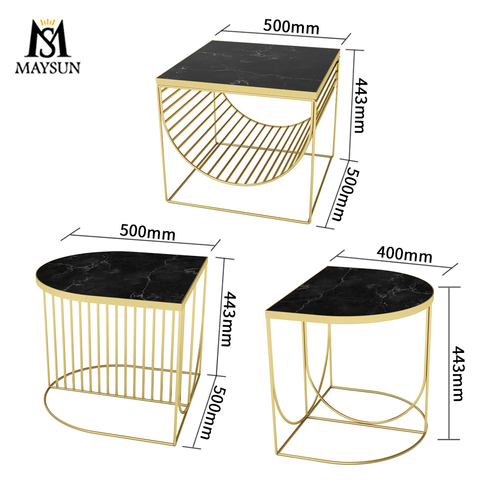 Modern iron bar art marble countertop combination coffee table - Image 2